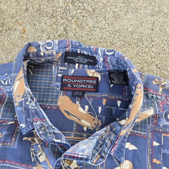 Vtg 90s ROUNDTREE & YORK Golf Clubs All Over Graphic Golf Button Up Shirt Large - Picture 3 of 5